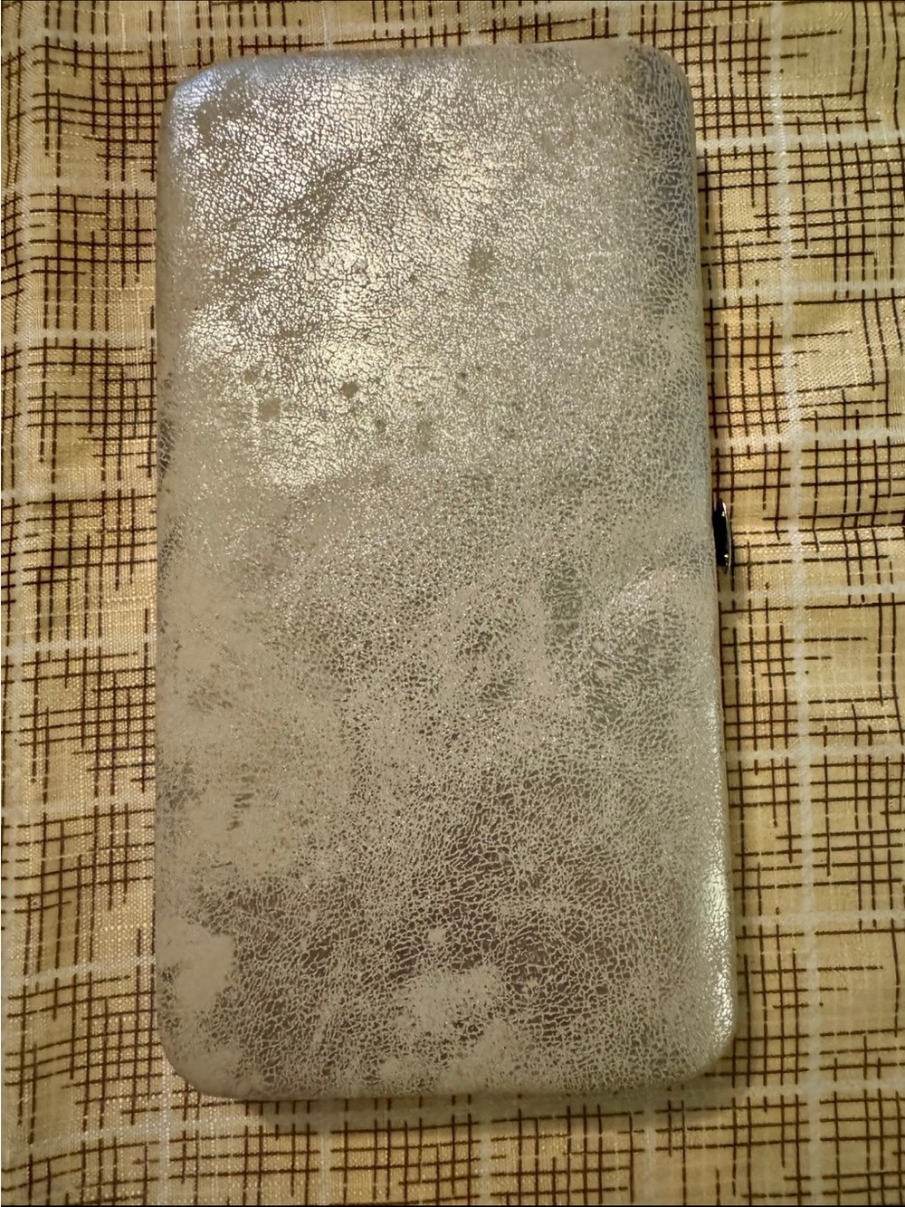 Gold dusted wallet with metal clap closure